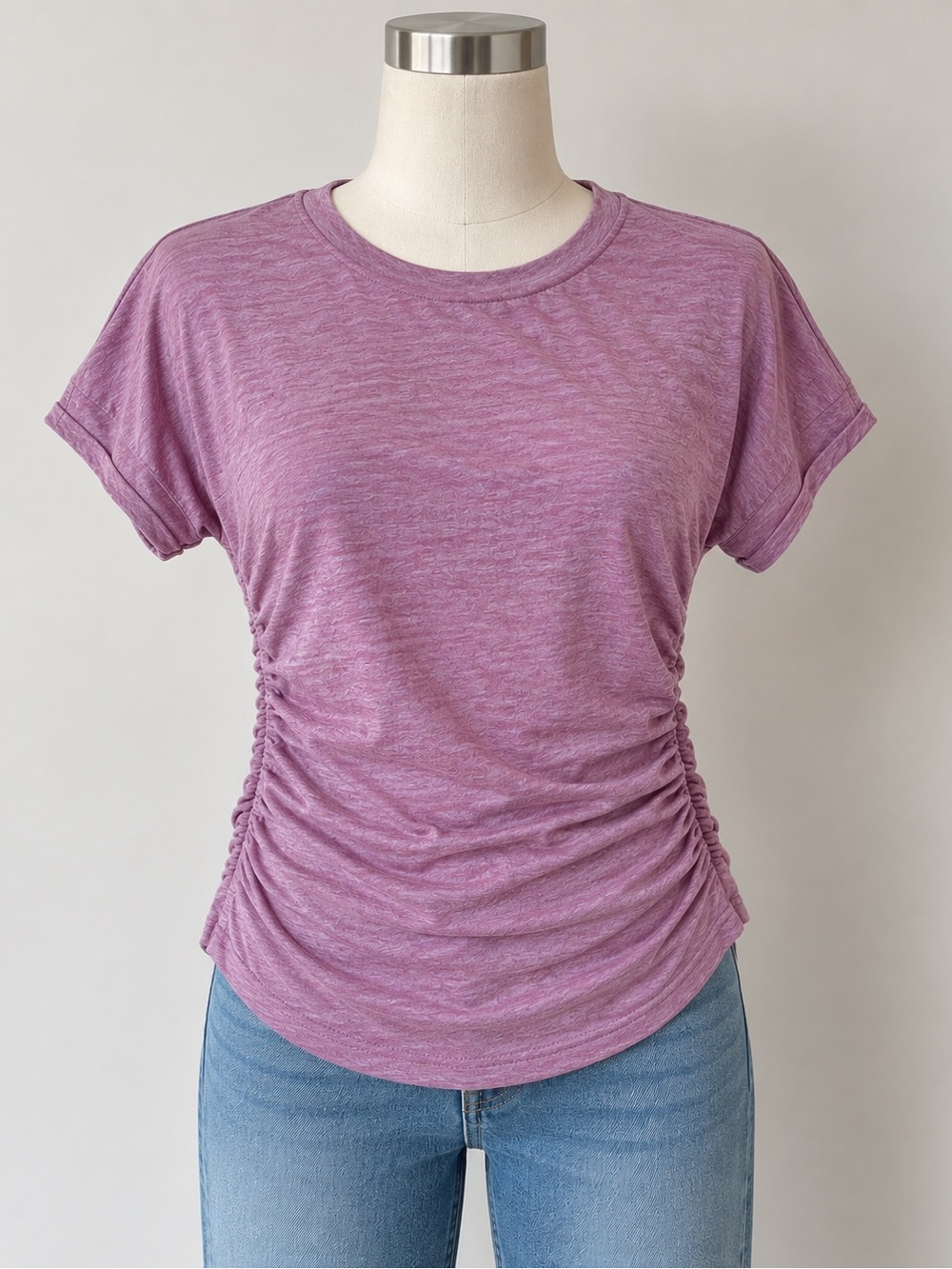SHEIN Heathered Mauve Side-Ruched Short Sleeve Tee